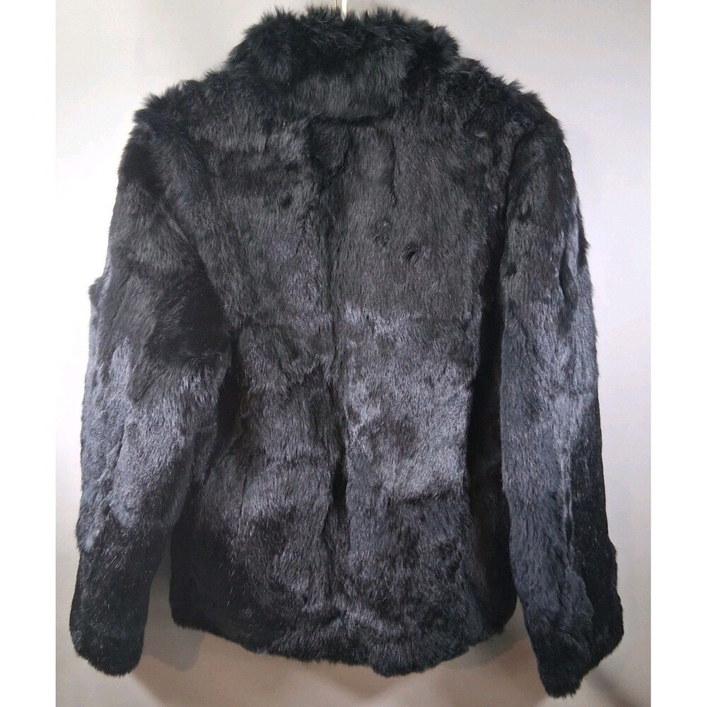Vtg Phase Two Black Fur Jacket Leather Trim Sz M Mob Wife Coat 90s Goth Y2K Lux - Picture 4 of 12